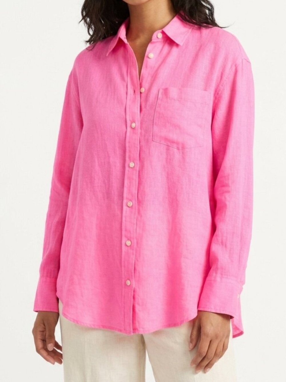 GAP Bright Pink Relaxed Linen Button Front Shirt Women's Size S